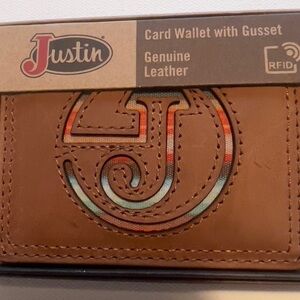 New Justin Boots Brown Leather Card Wallet (E2)